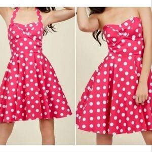 Pink Polka Dot 50's Style Swing Dress